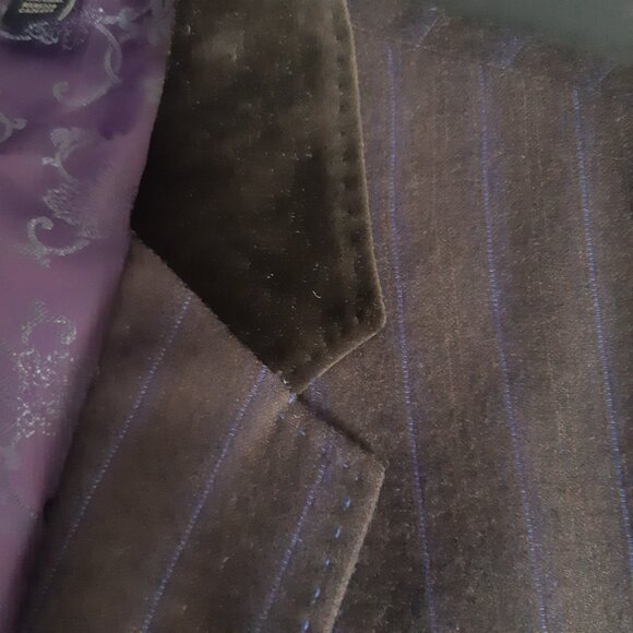 Ted Baker SZ42 Velvet Collar, Indigo Pinstripe Men's Black Wool Dinner Jacket - Picture 3 of 16